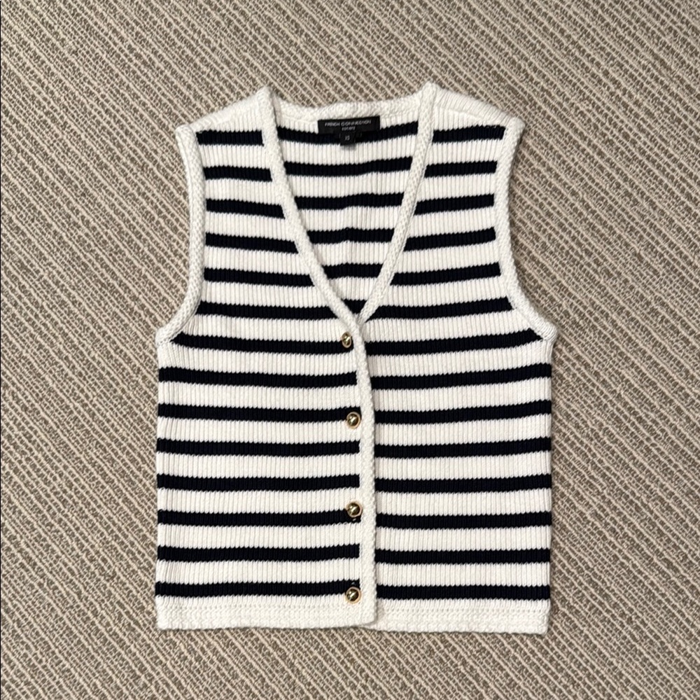 French Connection Navy and White Striped Knit Top